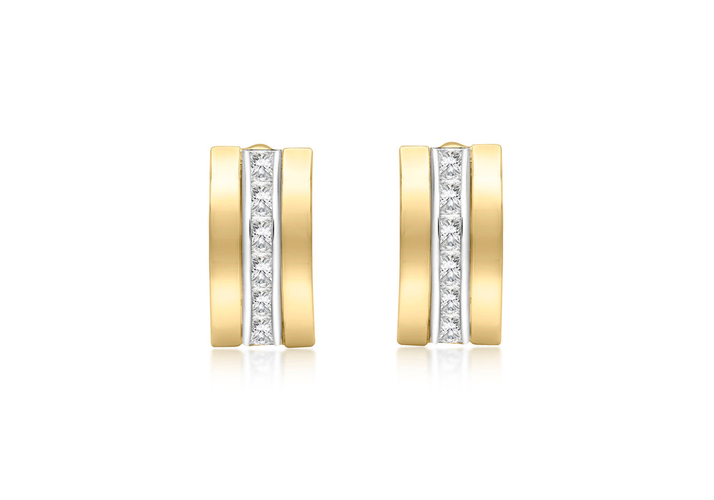 9ct 2-Tone Gold Zirconia  7.5mm x 14.8 Triple-Bars Stud Earrings