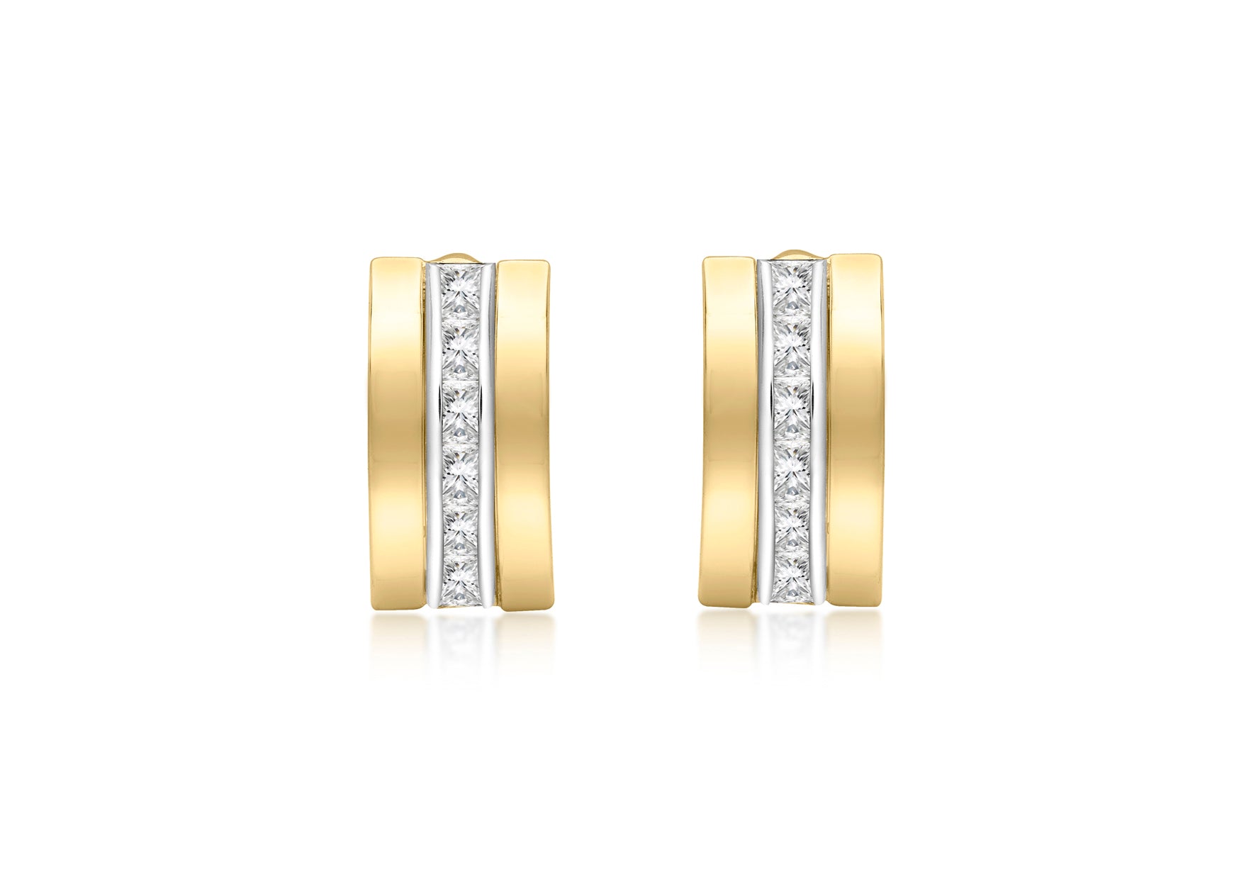 9ct 2-Tone Gold Zirconia  7.5mm x 14.8 Triple-Bars Stud Earrings