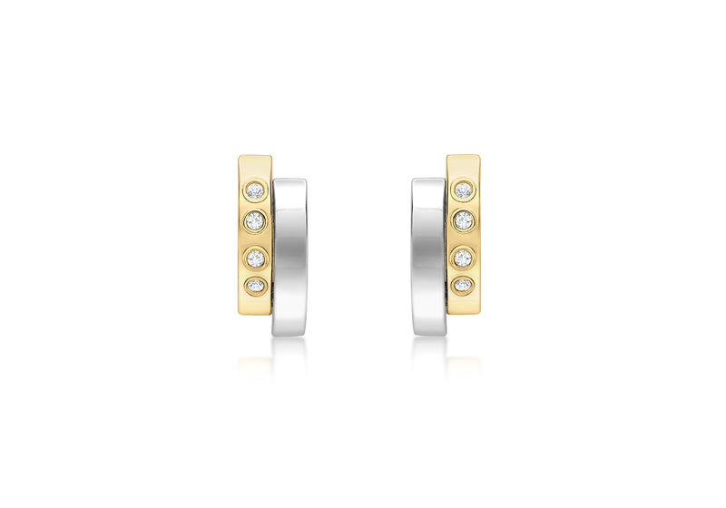 9ct 2-Tone Gold Zirconia  4.5mm x 11.5mm Asymmetric Double Bars Stud Earrings