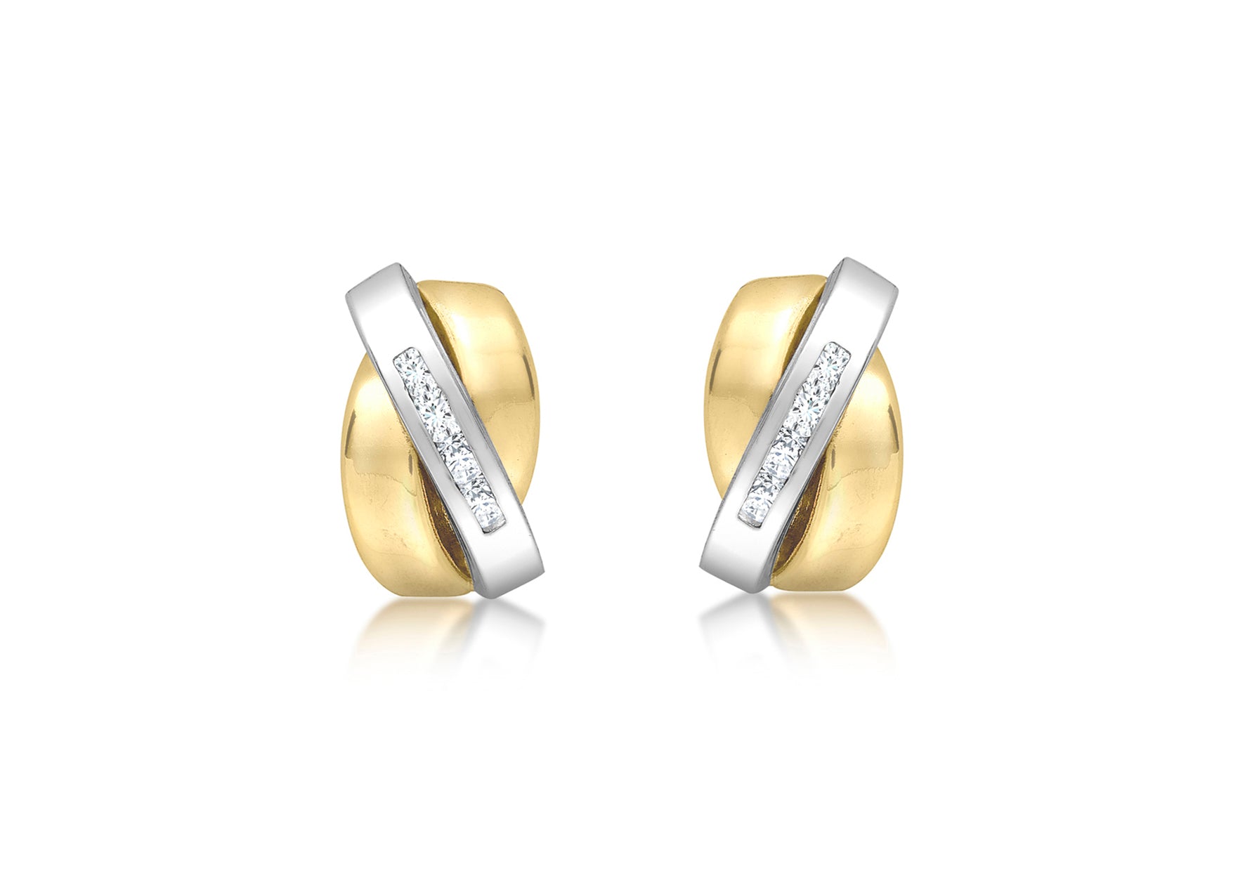 9ct 2-Tone Gold Zirconia  Overlap Triple-Bars Stud Earrings