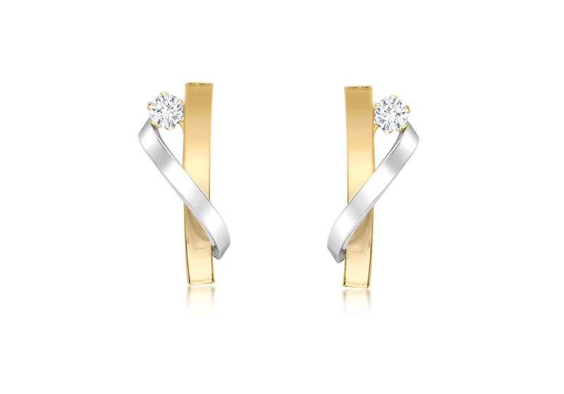 9ct 2-Tone Gold Zirconia  Overlapping urved Bars Stud Earrings
