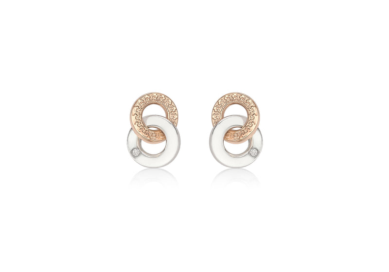 9ct 2-Tone Gold Zirconia  7.9mm x 11.3mm Double-Ring Stud Earrings
