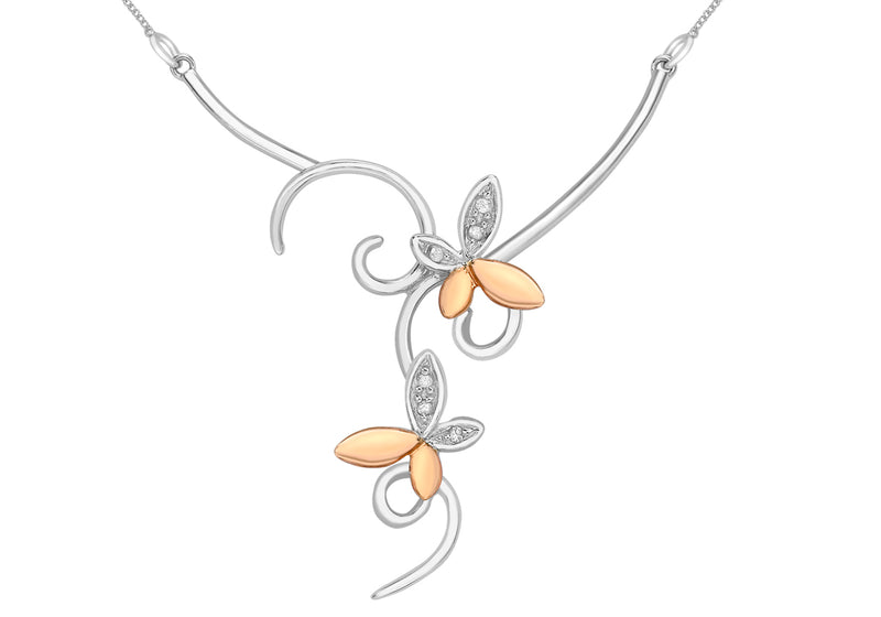 9ct 2-Colour Gold 0.04ct Diamond Butterfly Swirl Necklet 