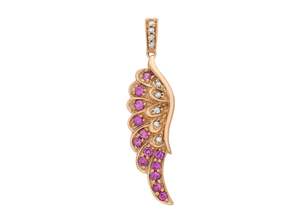 9ct Rose Gold 0.05ct Diamond & Pink Sapphire Wing Pendant