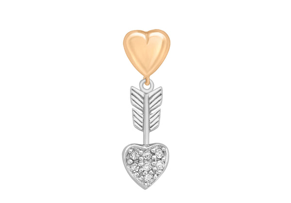 9ct 2-Colour Gold 0.05t Diamond Heart & Arrow Drop Pendant