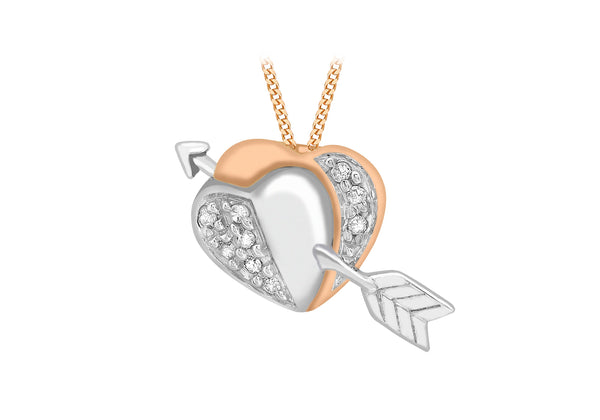 9ct 2-Colour Gold 0.05t Diamond Double-Heart & Arrow Pendant