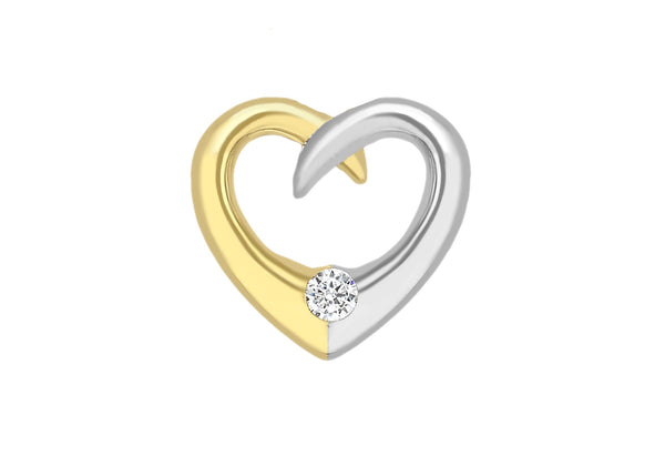 9ct 2-Colour Gold Zirconia  11mm x 10mm Floating Heart Pendant