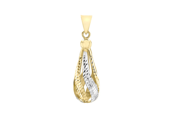 9ct 2-Colour Gold Diamond Cut Pear-Shaped Drop Pendant