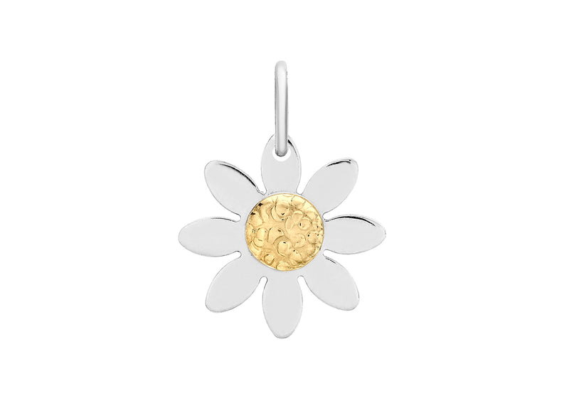 9ct 2-Colour Gold 13.4mm x 17.8mm Daisy Flower Pendant