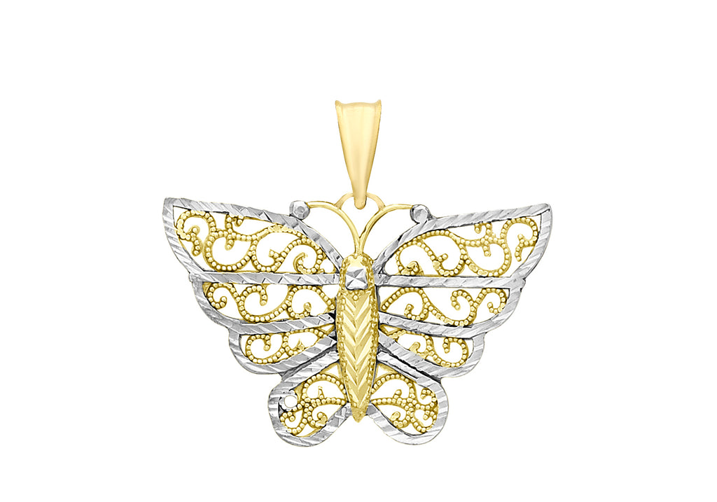 9ct 2-Colour Gold Diamond Cut Filigree Butterfly Pendant
