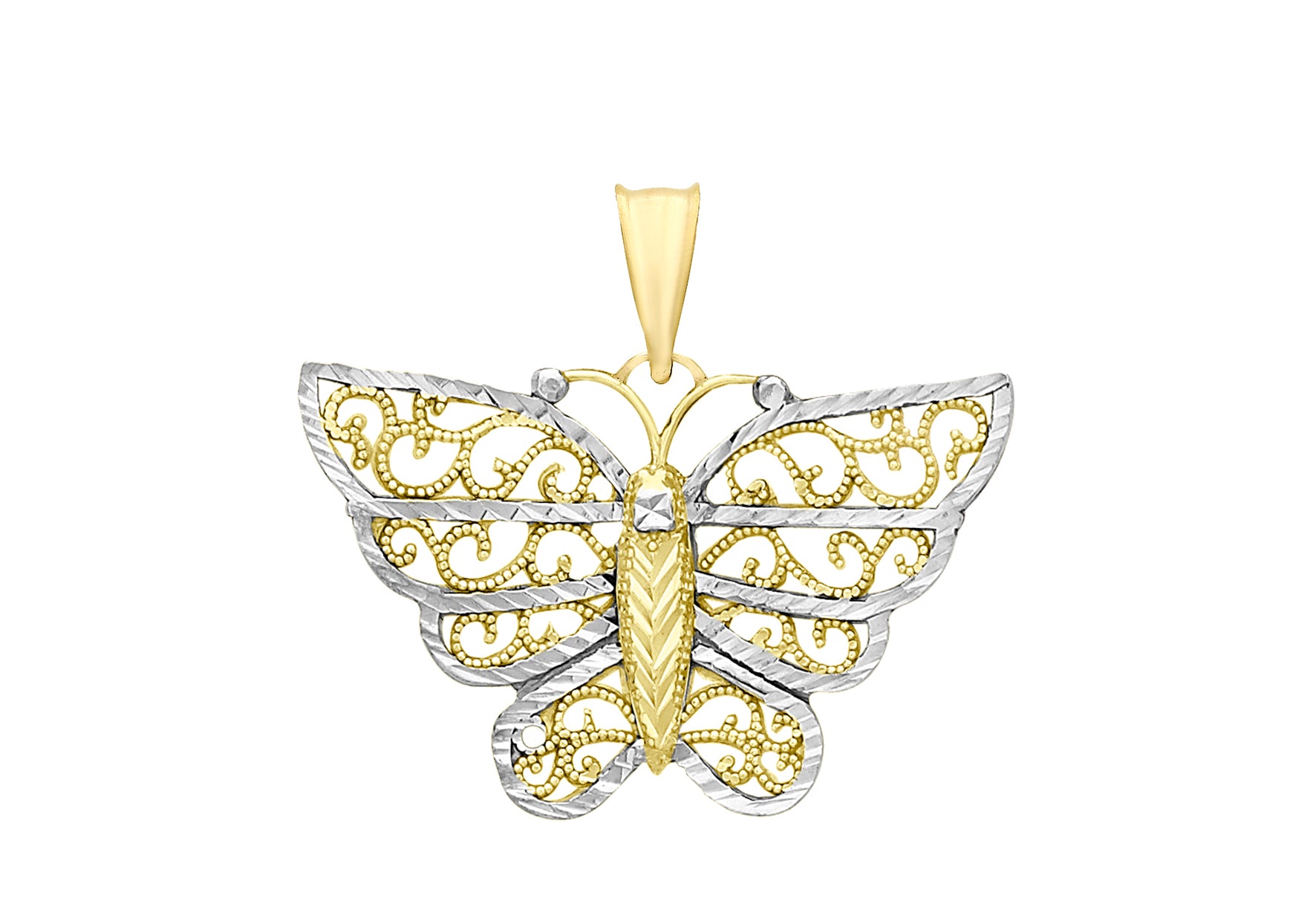 9ct 2-Colour Gold Diamond Cut Filigree Butterfly Pendant
