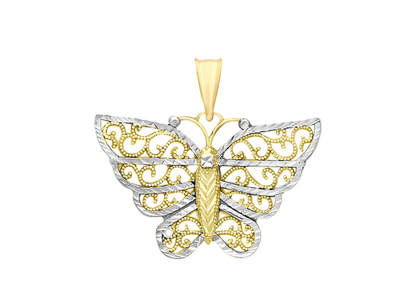 9ct 2-Colour Gold Diamond Cut Filigree Butterfly Pendant