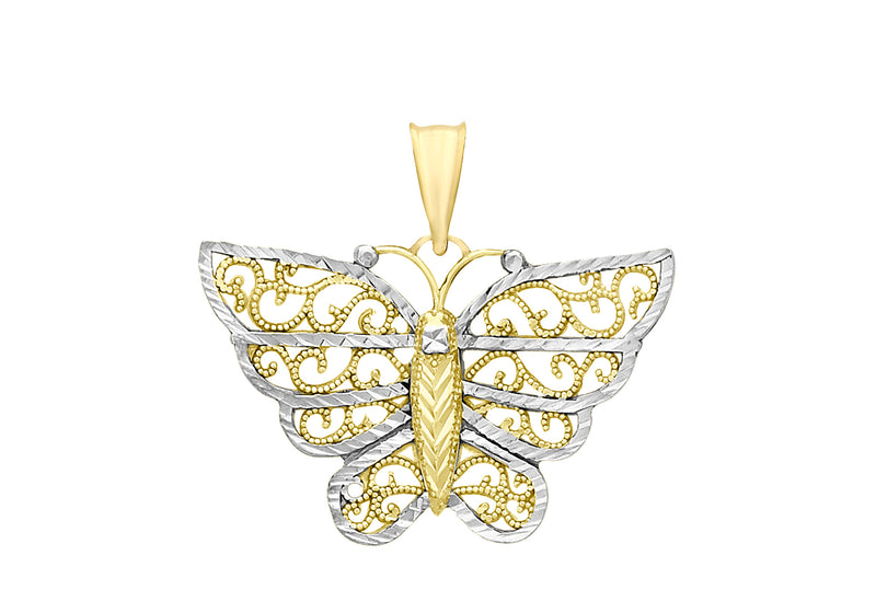 9ct 2-Colour Gold Diamond Cut Filigree Butterfly Pendant