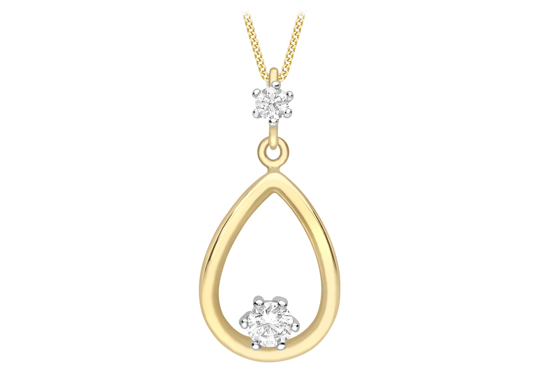 9ct 2-Colour Gold Zirconia  Teardrop Pendant