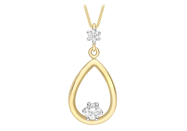 9ct 2-Colour Gold Zirconia  Teardrop Pendant