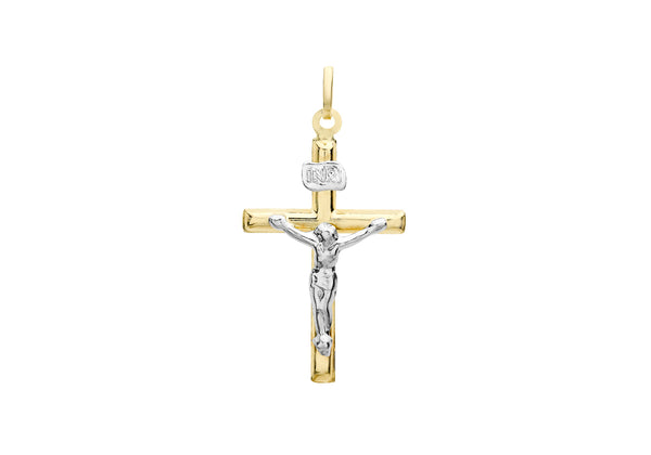 9ct 2-Colour Gold 15mm x 26mm Crucifix  Pendant