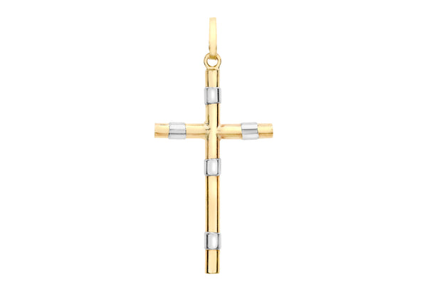 9ct 2-Colour Gold Band Cross Pendant
