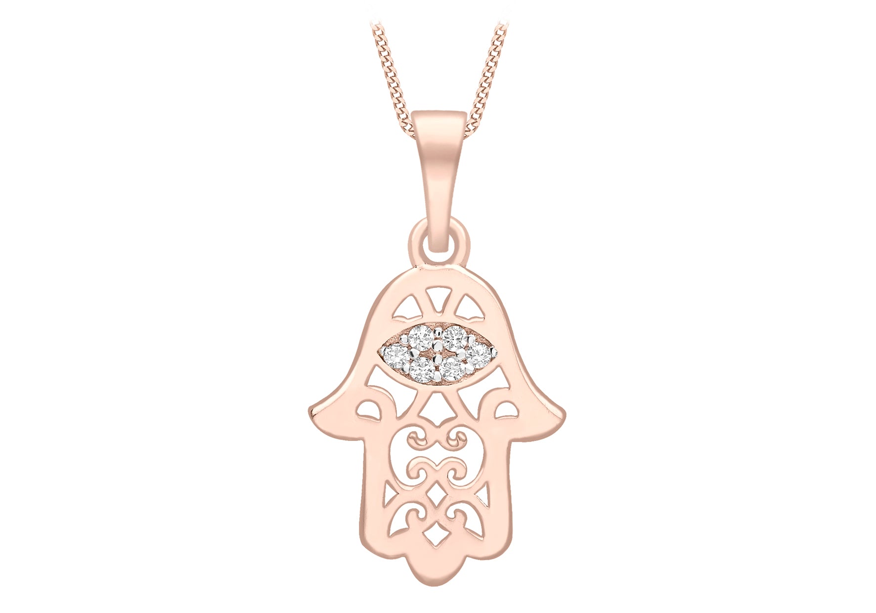9ct 2-Tone Gold Zirconia  Filigree Hamsa Pendant