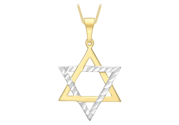 9ct 2-Tone Gold Plain and Diamond Cut 'Star Of David' Pendant
