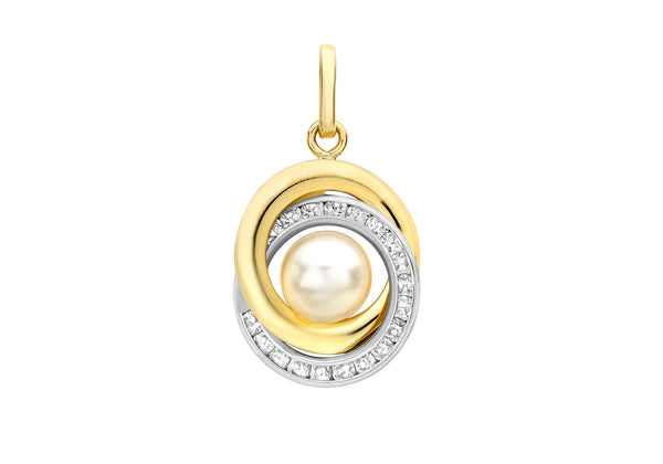 9ct 2-Colour Gold Zirconia  13mm x 18mm Knot & Pearl Pendant