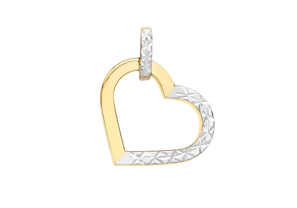 9ct 2-Colour Gold 15mm x 18mm Diamond Cut Heart Pendant