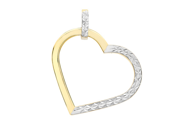 9ct 2-Colour Gold Diamond Cut Heart Pendant
