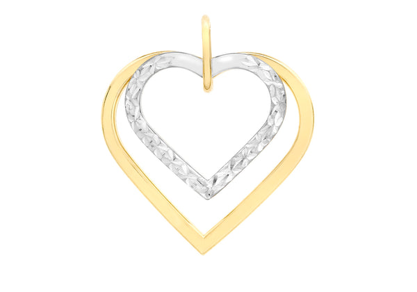 9ct 2-Colour Gold Diamond Cut Double-Heart Pendant
