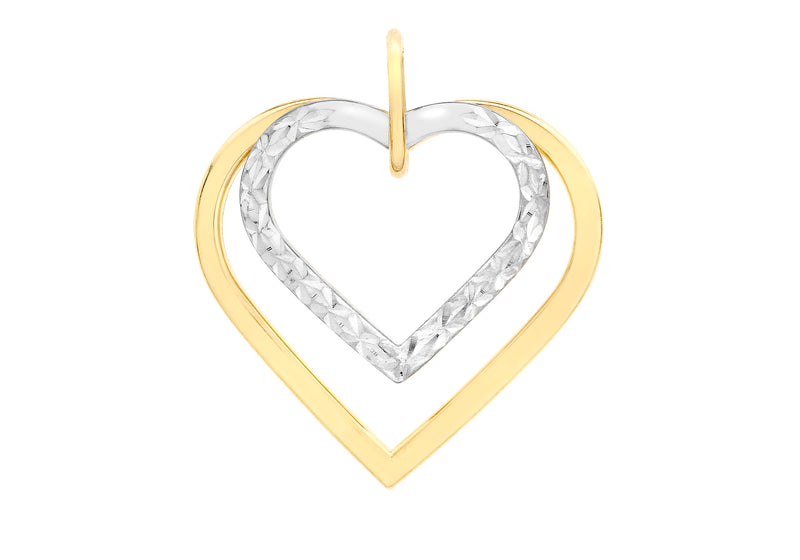 9ct 2-Colour Gold Diamond Cut Double-Heart Pendant