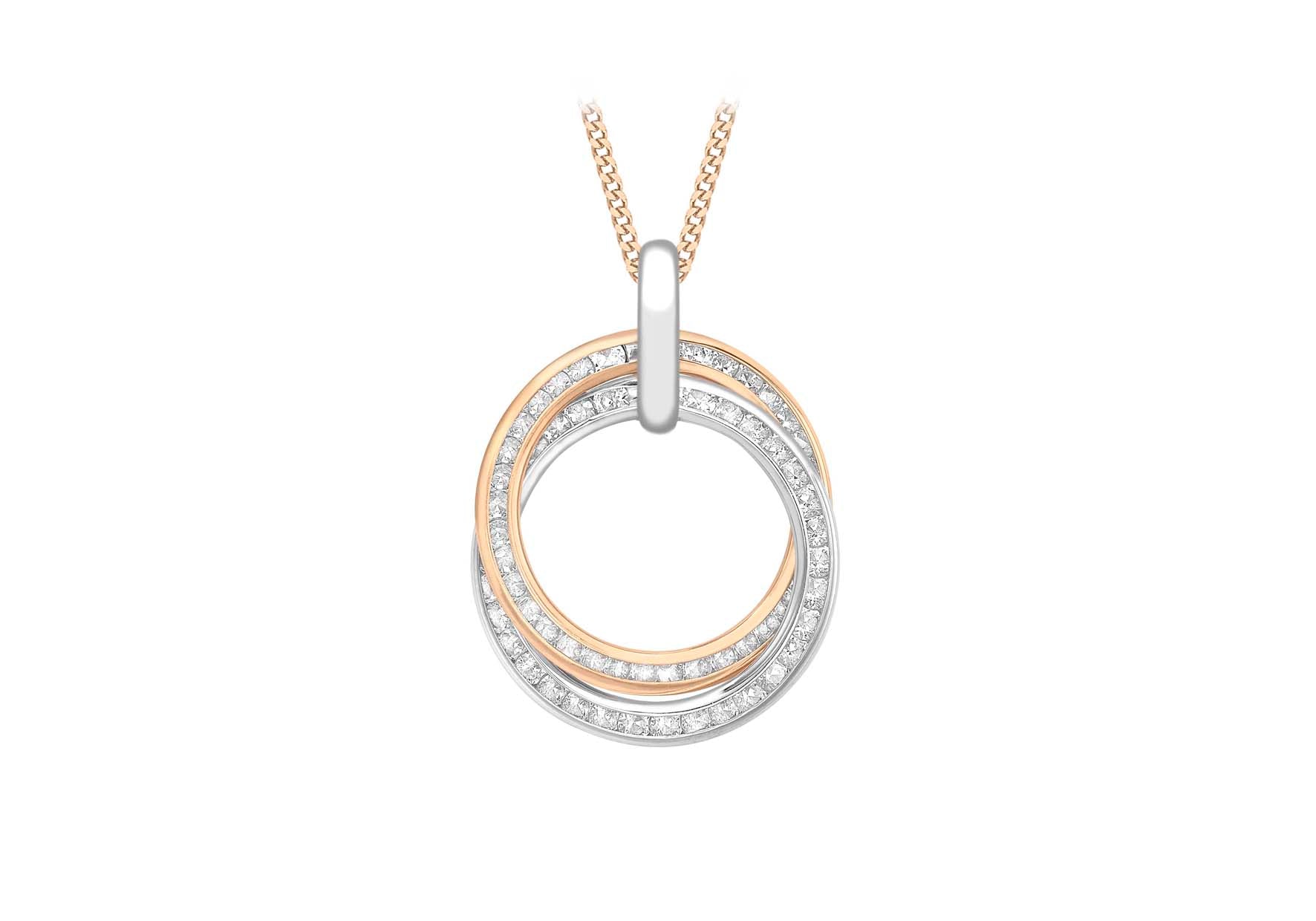 9ct White and Rose Gold Zirconia  15mm x 21mm Rings Pendant