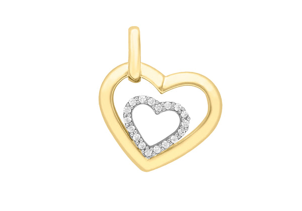 9ct 2-Colour Gold Small Zirconia  Heart and Polished Heart Pendant