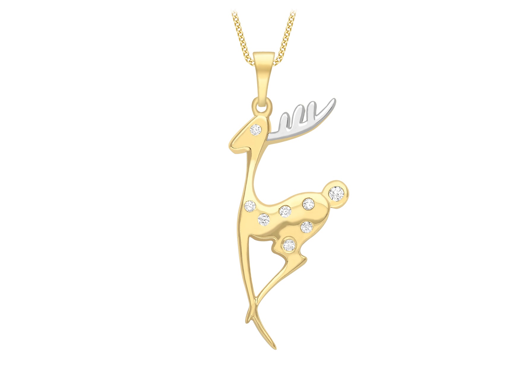 9ct 2-Tone Gold Zirconia  Deer Pendant