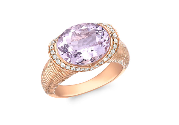 9ct Rose Gold 0.21t Diamond and Pink Amethyst Textured Ring