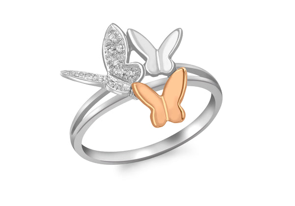 9ct 2-Colour Gold 0.05ct Diamond Butterfly Ring