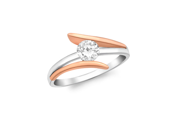 9ct 2-Colour Gold 5mm Round Zirconia  Crossover Ring