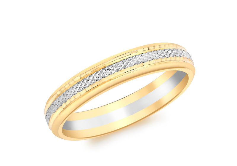 9ct 2-Colour Gold Patterned entre Band Ring