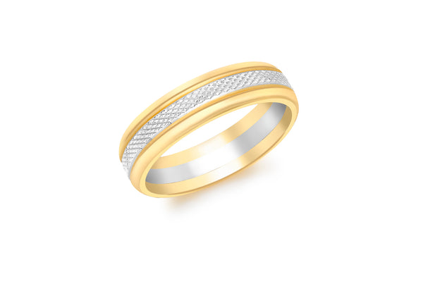 9ct 2-Colour Gold Patterned Band Ring