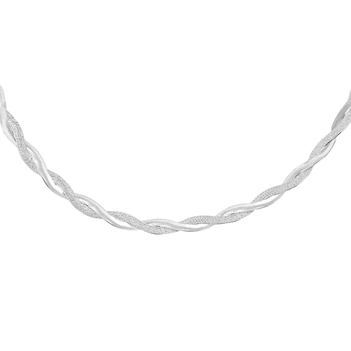 Sterling Silver Frosty Twined Herringbone Necklace