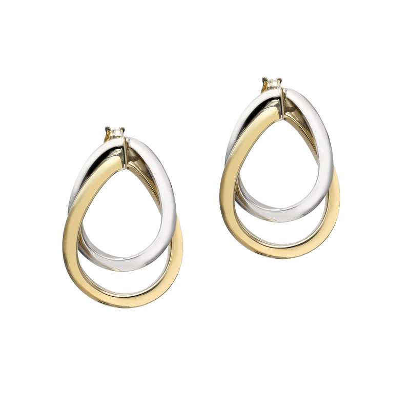 9ct Two-Tone Gold Twist Pear Drop Creole Earrings