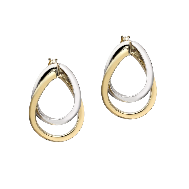 9ct Two Tone Gold Twist Pear Drop Creole Earrings