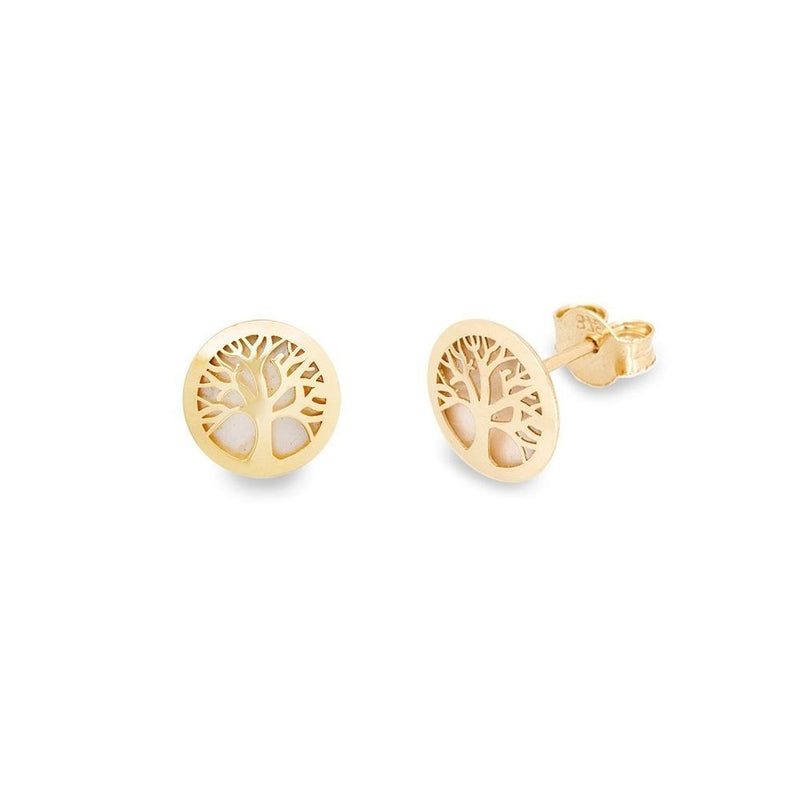 9ct Yellow Gold Mother of Pearl 'Tree of Life' Stud Earrings