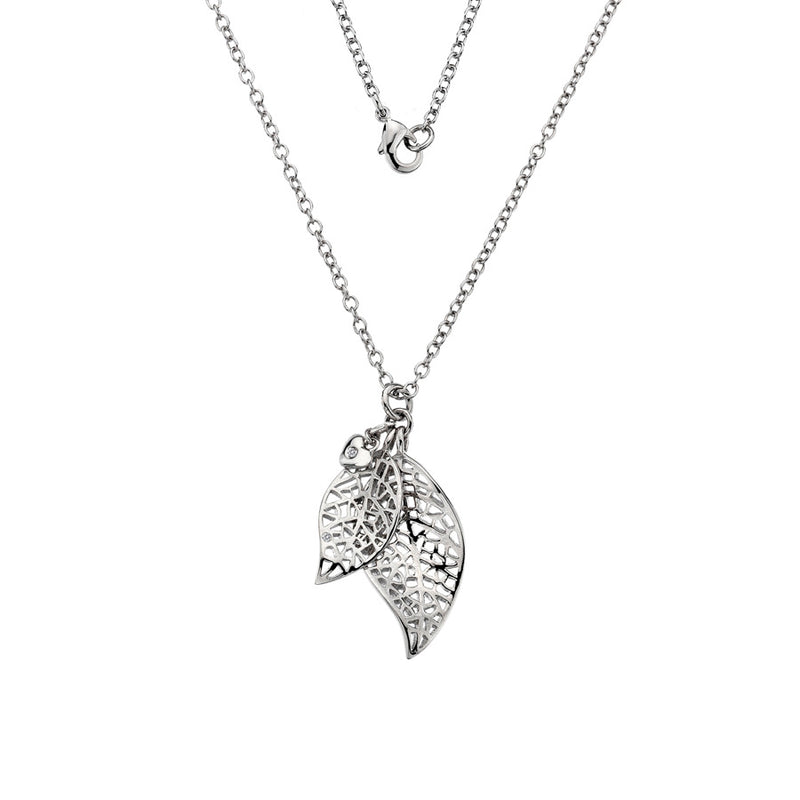 Intricate Leaf And Heart Necklace  Hand-Set With A Diamond Accent