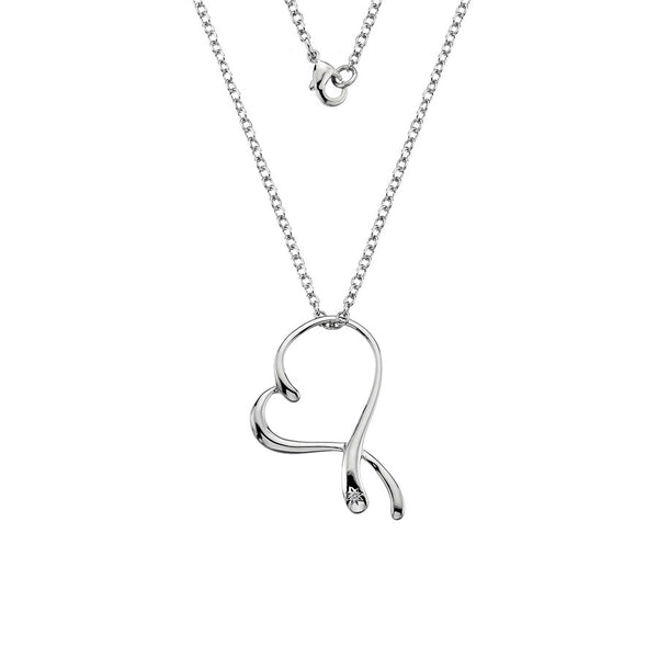 Large Open Heart Necklace  Hand-Set With A Diamond Accent