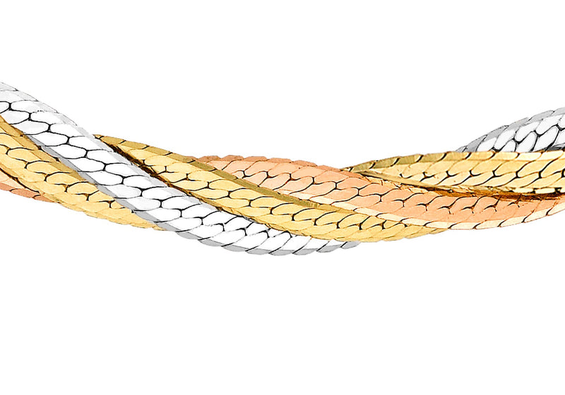 9ct 3-Colour Gold Four Plait Herringbone Chain