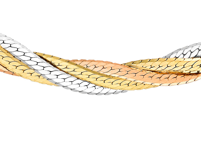 9ct 3-Tone Gold Four-Plait Herringbone Chain