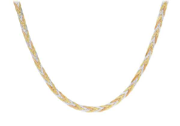 9ct 3-Colour Gold 3-Plait Textured Herringbone Necklace  46m/18"9