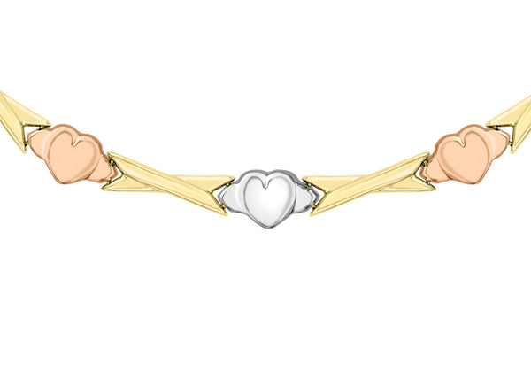 9ct 3-Tone Gold Hearts and Kisses Links Necklace