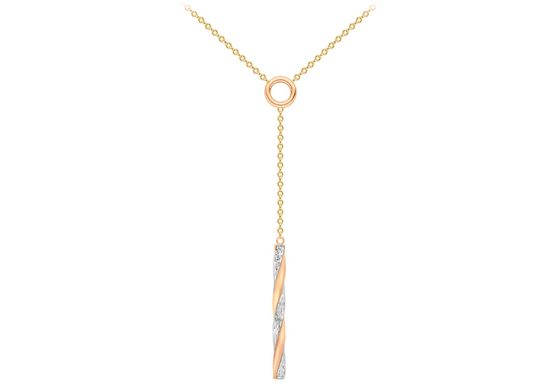 9ct Three Tone Gold 2.5mm x 32.5mm Diamond Cut Twist Bar Adjustable Necklace  41m/16"-43m/17"9