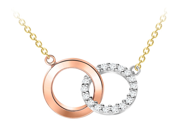9ct 3-Colour Gold Zirconia  Linked Rings Adjustable Necklace  41m/16"-46m/18"9