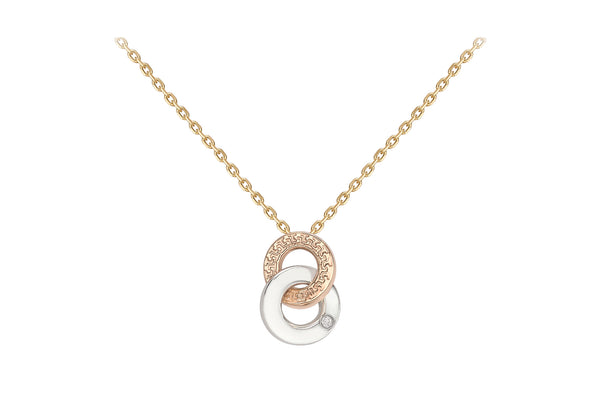 9ct 3-Tone Gold Zirconia  Double-Ring Adjustable Necklace