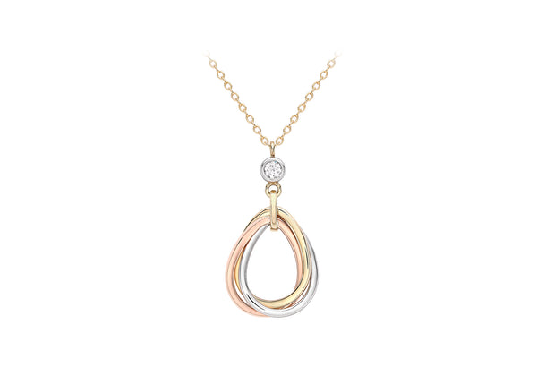 9ct 3-Tone Gold Zirconia  Linked-Teardrop Trace Chain Adjustable Necklace